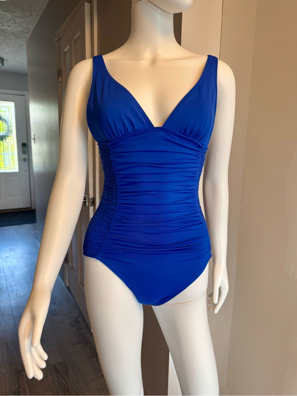 DKNY Royal Blue One-Piece Ruched Swimsuit size 6